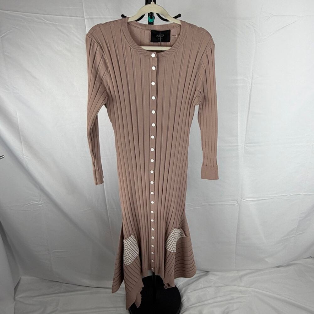 NWT Aleeza Paris Dusty Rose Rib Knit Patchwork Handkerchief Hem Maxi Dress